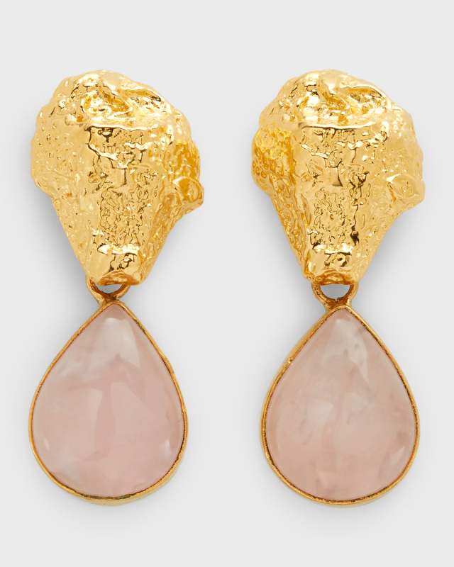 Rose Quartz and Gold Post Earrings