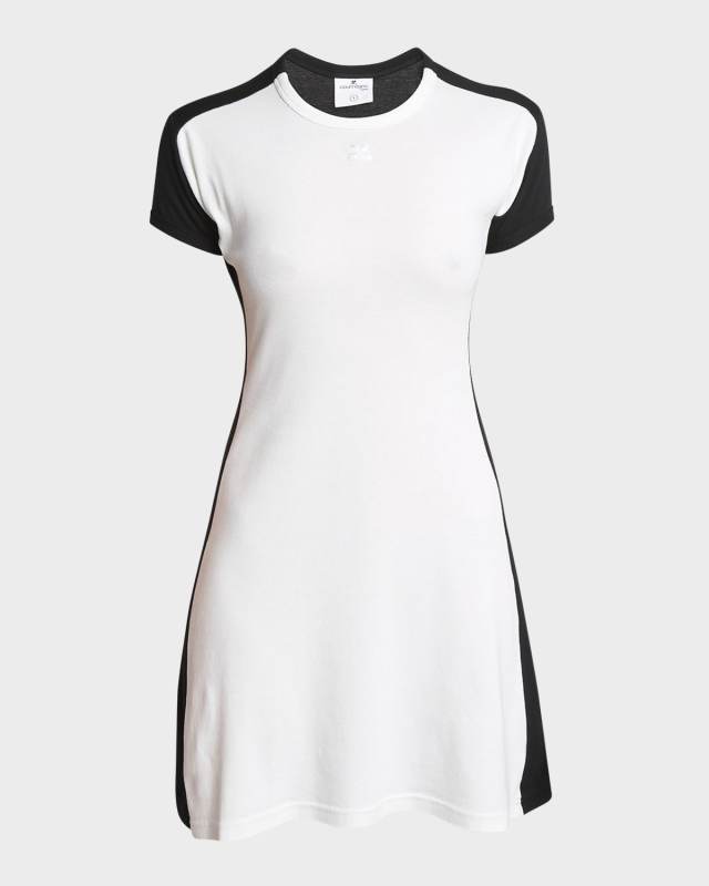 Contrast Frame Short-Sleeve Mini Dress