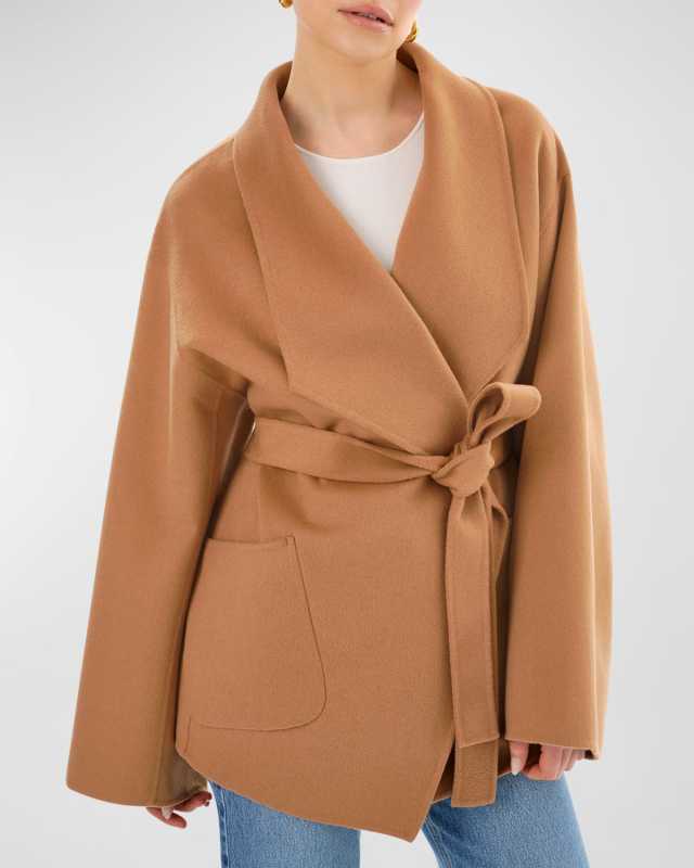 Mekia Belted Double-Face Wool Oversized Wrap Coat