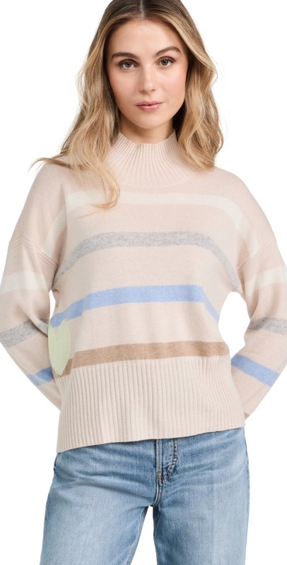 Kerri Rosenthal New Marlow Mock Neck Striped Pullover Pluto