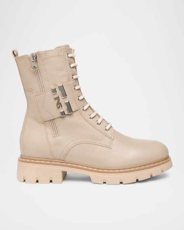 Leather Logo Cuff Combat Booties