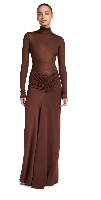 Christopher Esber Fusion Long Sleeve Gathered Dress Mahogany