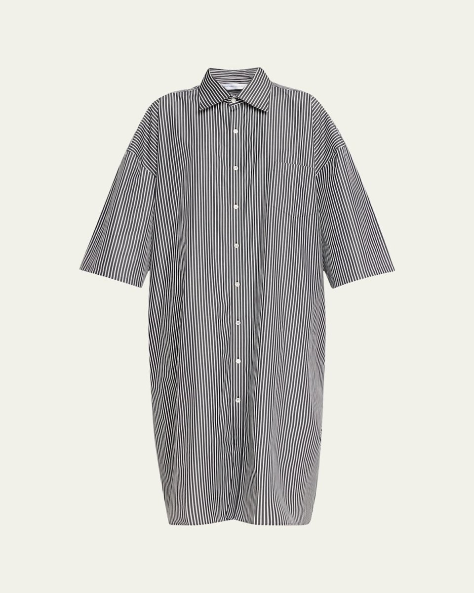 Stripe Fitted Back Midi Shirtdress with Integrated Skirt