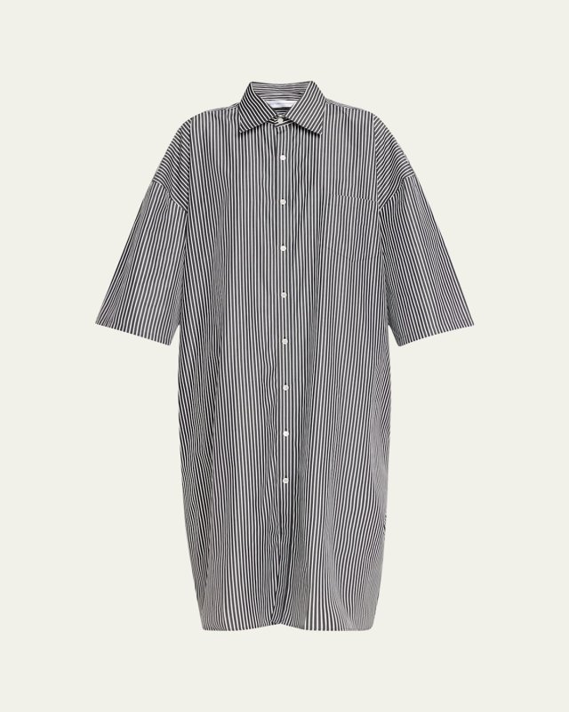 Stripe Fitted Back Midi Shirtdress with Integrated Skirt