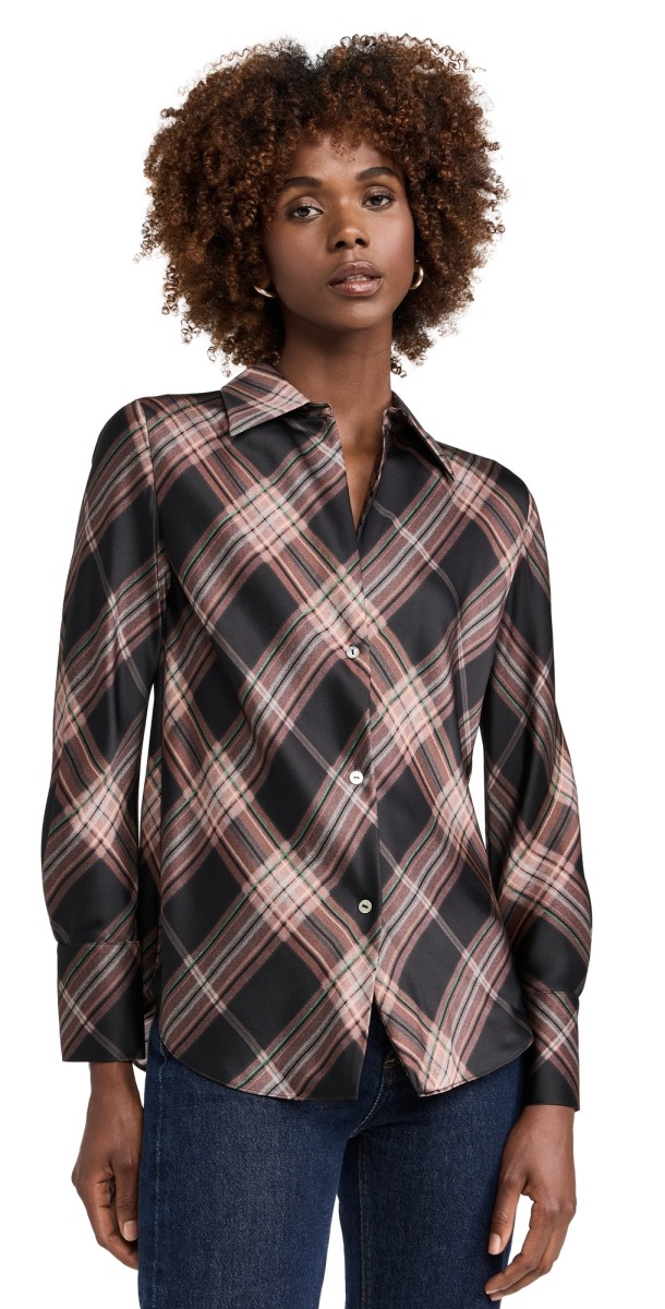 Vince Plaid Bias Blouse Vintage Petal