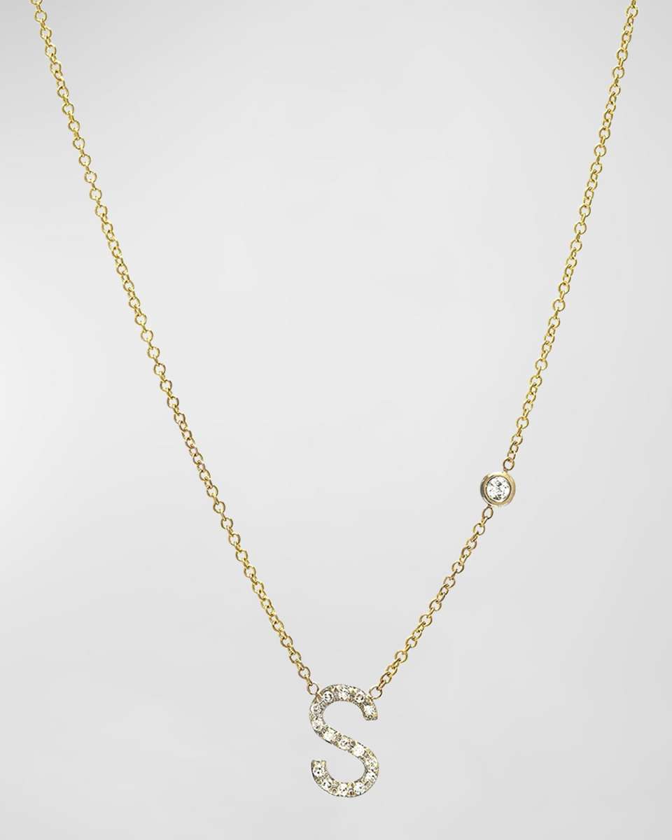 14k Yellow Gold Personalized 0.14ct Diamond Initial & Bezel Necklace
