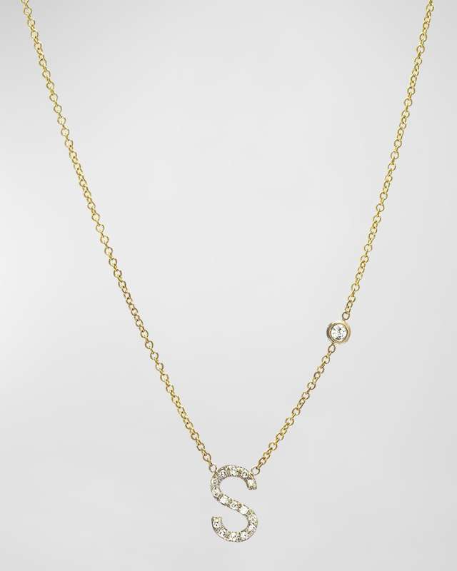 14k Yellow Gold Personalized 0.14ct Diamond Initial & Bezel Necklace