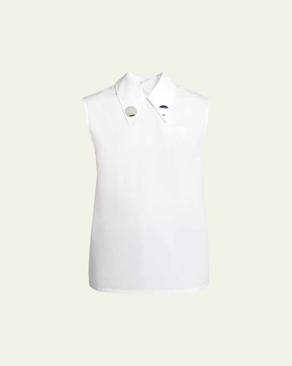 Embellished Collar Sleeveless Poplin Top