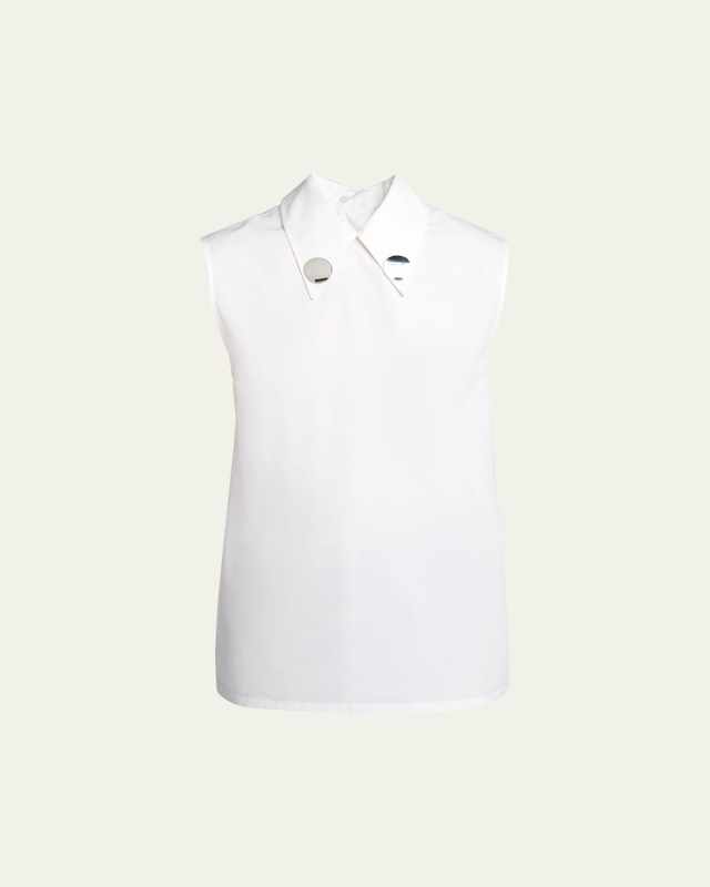 Embellished Collar Sleeveless Poplin Top