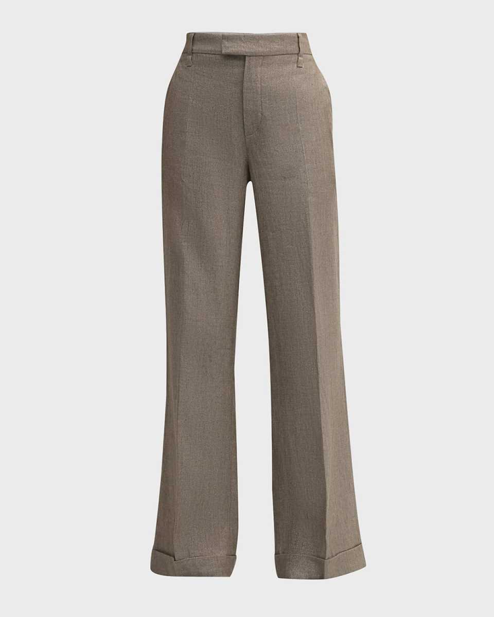 Mid-Rise Metallic Linen Wide-Leg Trousers