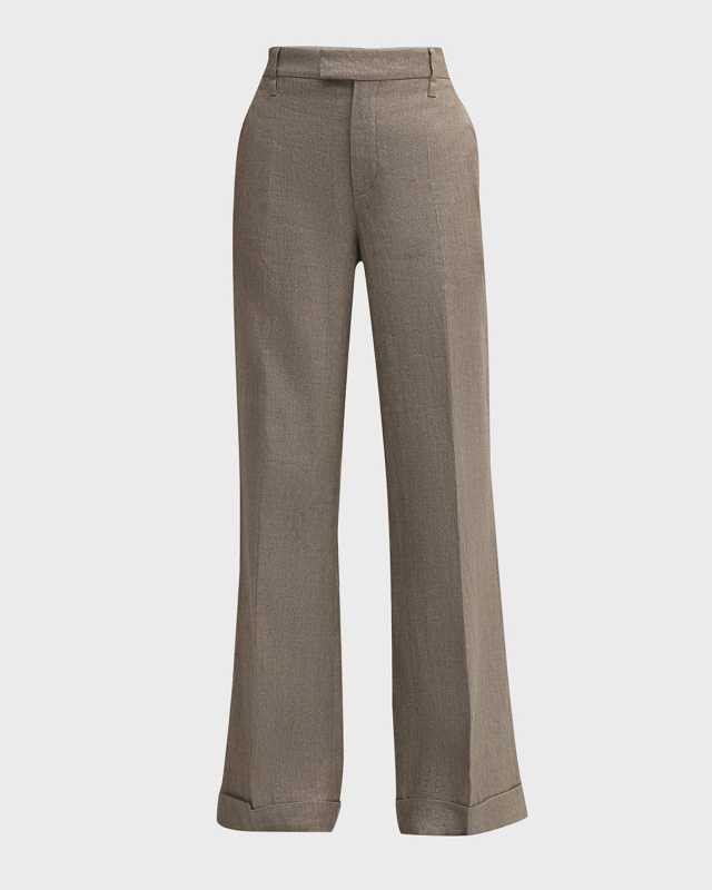 Mid-Rise Metallic Linen Wide-Leg Trousers