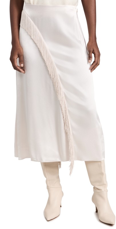 Vince Fringe Draped Asymmetric Skirt Sandstone