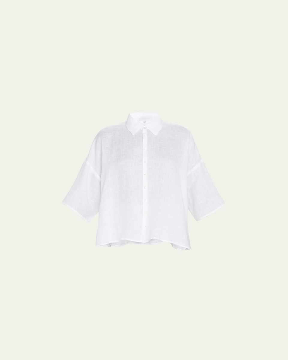 Wide A-Line Collared Linen Shirt (Mid Length