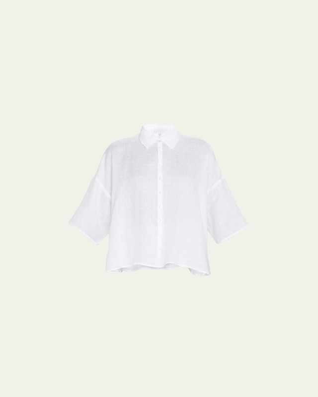 Wide A-Line Collared Linen Shirt (Mid Length
