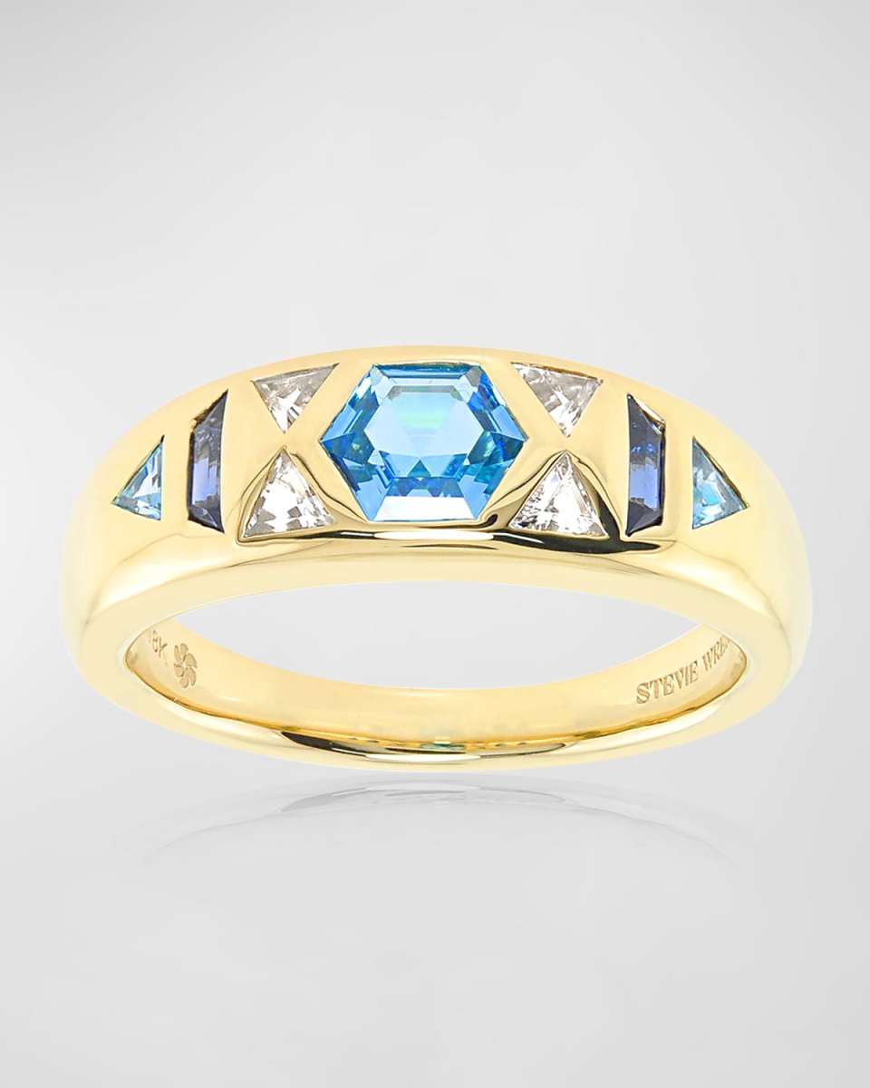18K Yellow Gold Honeycomb Gemstone Band Ring