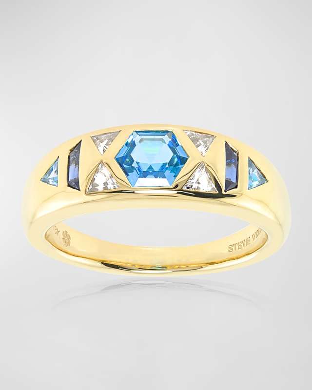 18K Yellow Gold Honeycomb Gemstone Band Ring
