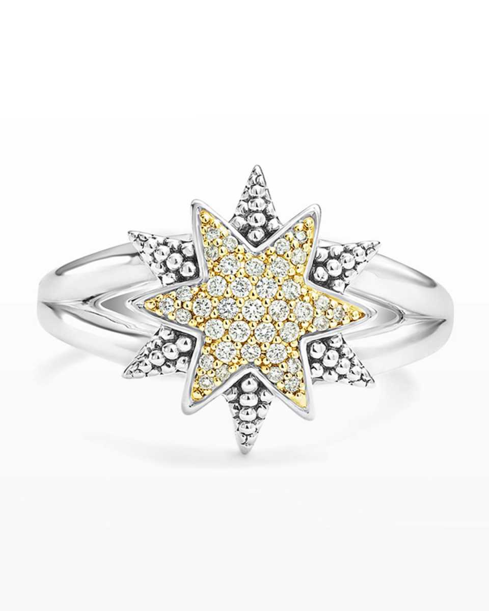Sterling Silver & 18K Gold Star Ring with Diamonds