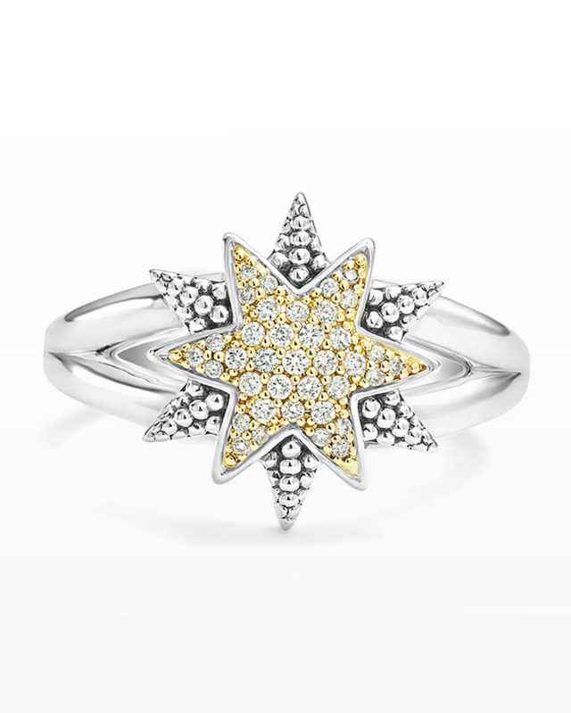 Sterling Silver & 18K Gold Star Ring with Diamonds
