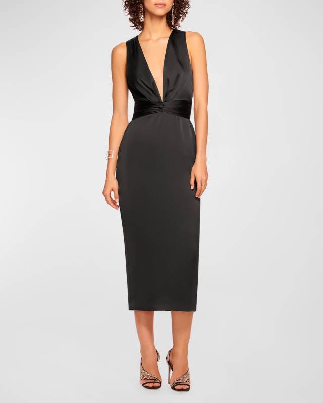 Talon Sleeveless Deep V-Neck Midi Sheath Dress