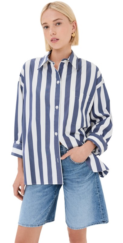 TWP New Earl Button Down Shirt Indigo/Off White