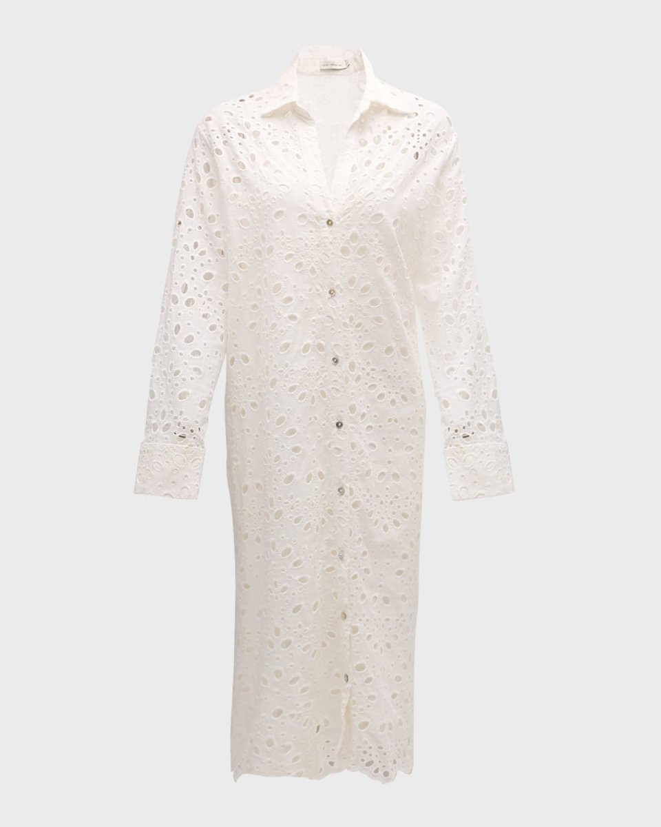 Eyelet Embroidered Knee-Length Shirtdress