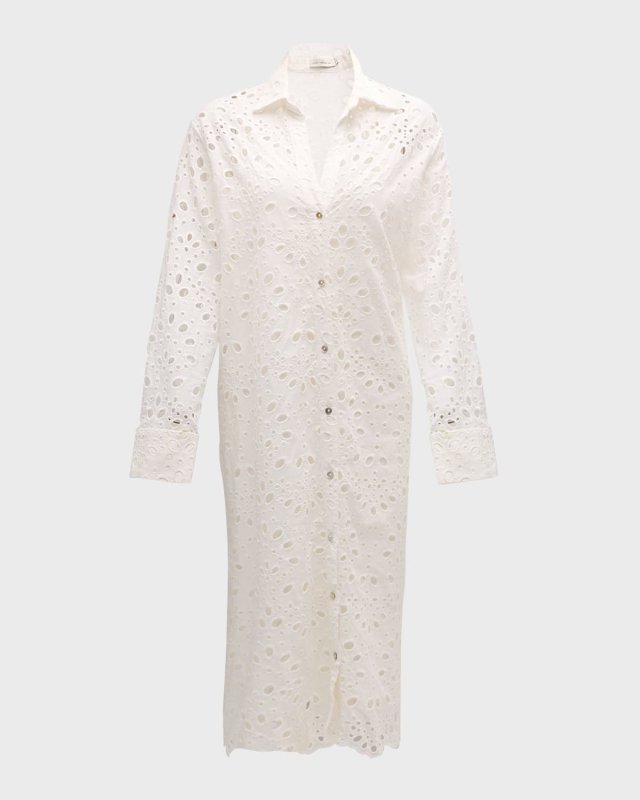 Eyelet Embroidered Knee-Length Shirtdress