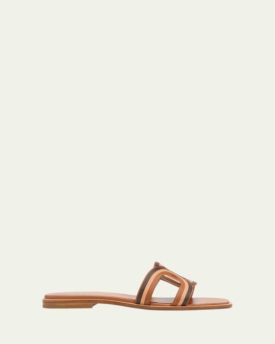 Colorblock Leather Chain Flat Sandals