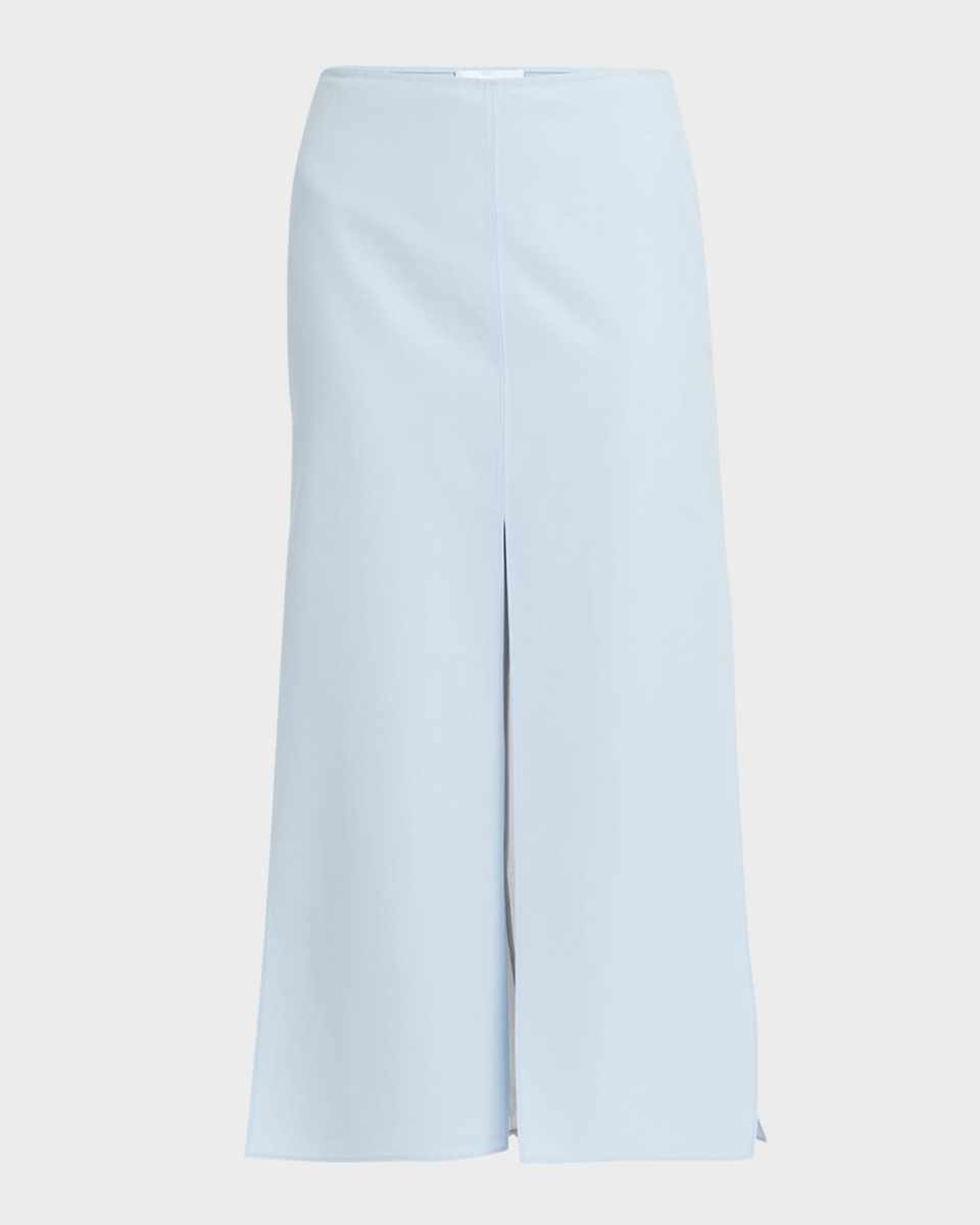 Wool Silk Slit Midi Skirt