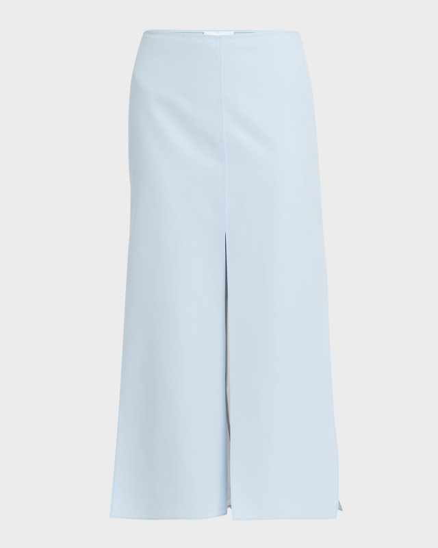 Wool Silk Slit Midi Skirt