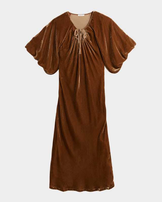 Rosae Blouson-Sleeve Velvet Maxi Dress