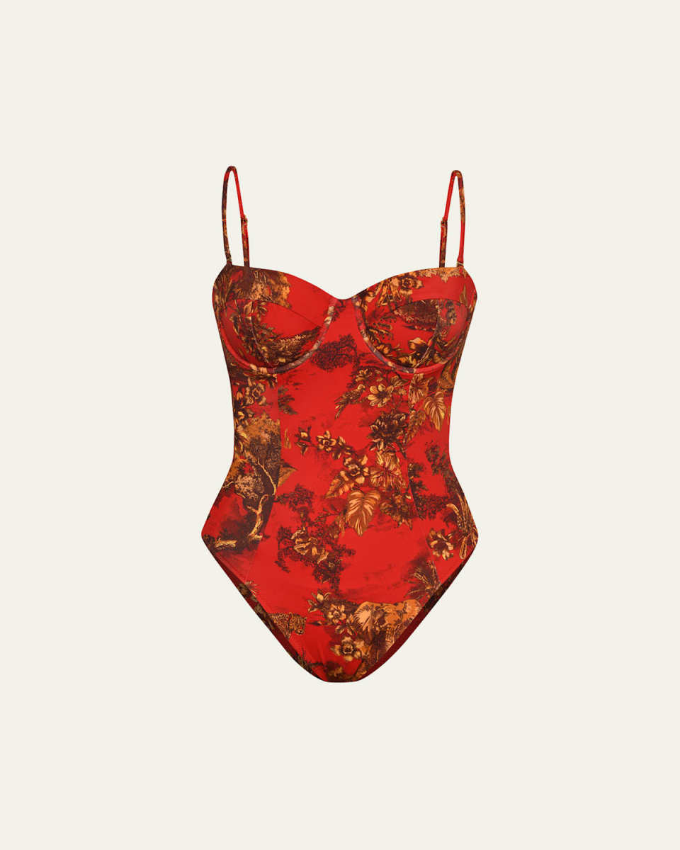 Amie Red Jungle Underwire Bandeau One-Piece Swimsuit