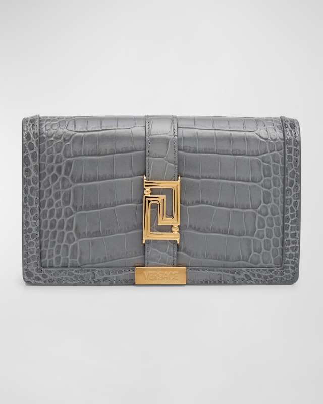 Greca Goddess Croc-Embossed Wallet on Chain