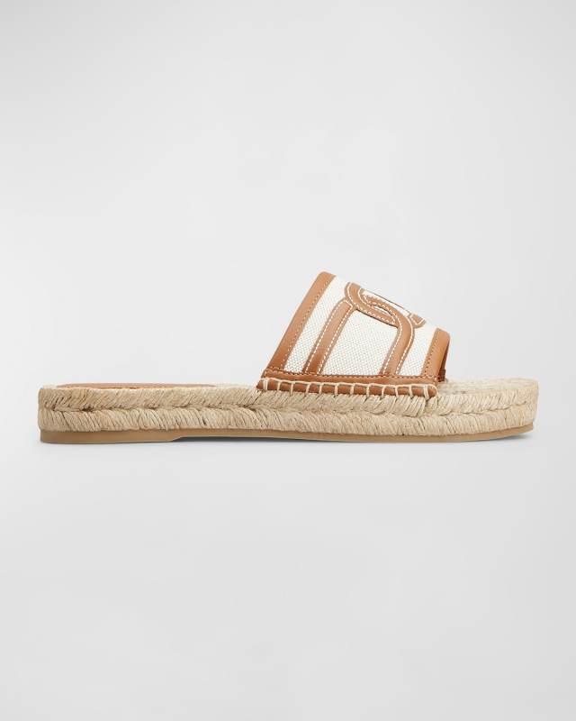 Bicolor Linen Leather Espadrille Sandals