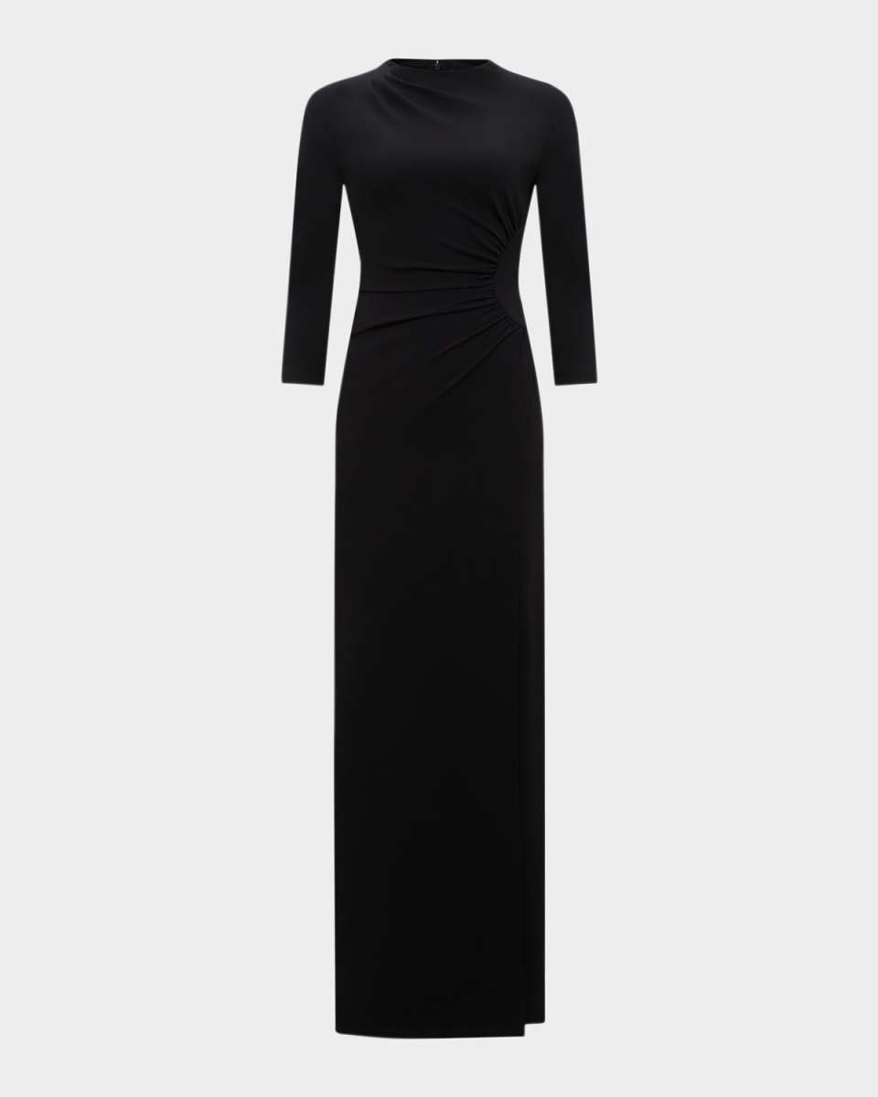 Capri Ruched Side-Slit Column Gown