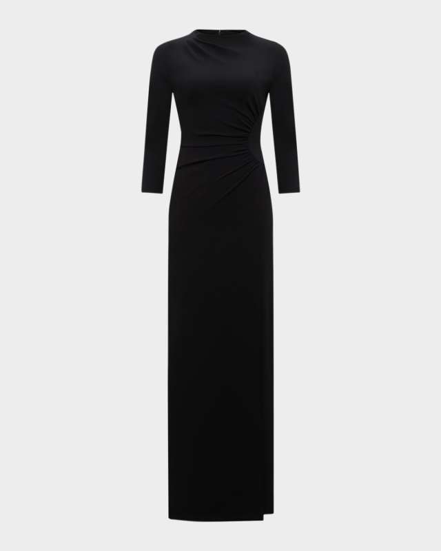 Capri Ruched Side-Slit Column Gown