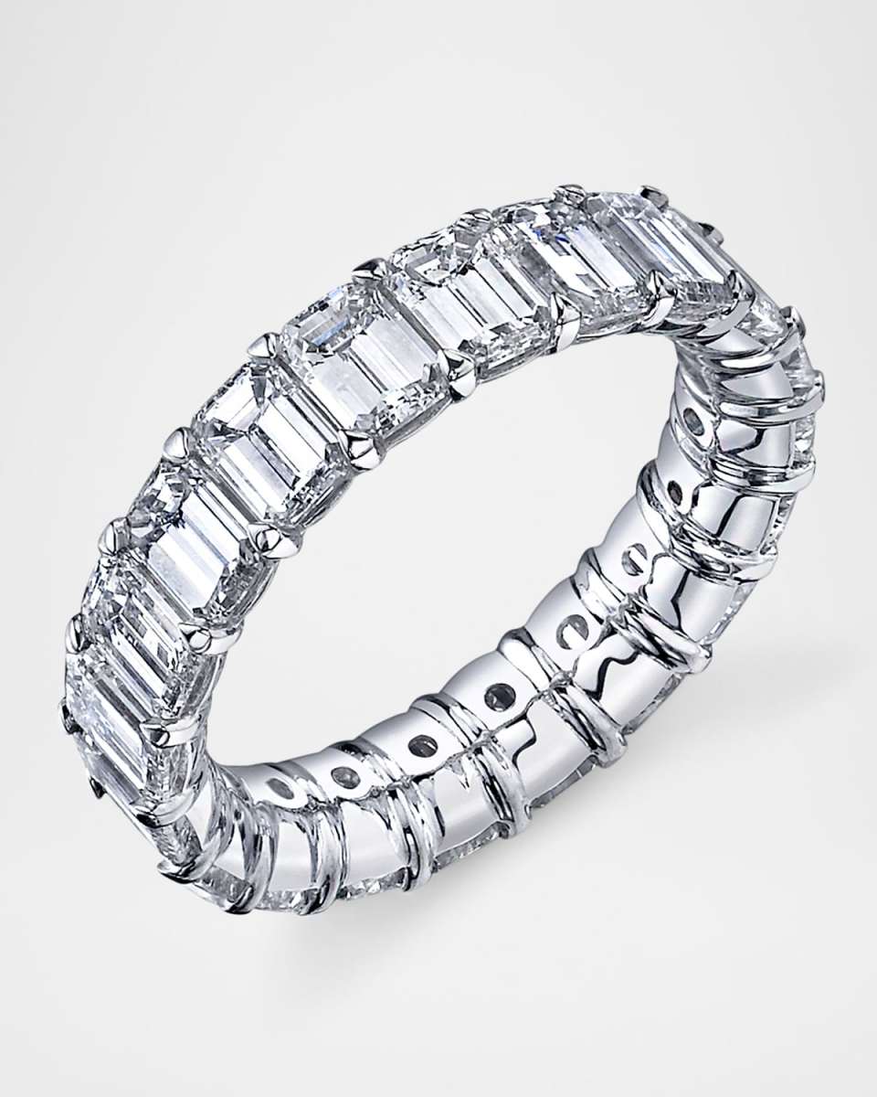 18K White Gold Emerald-Cut Diamond Eternity Buttercup Band Ring, 3.75tcw