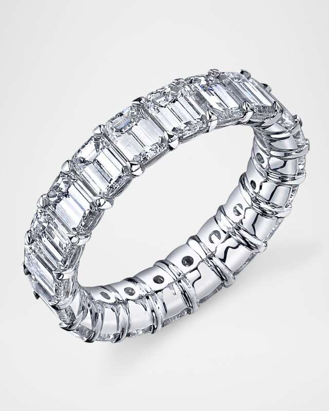 18K White Gold Emerald-Cut Diamond Eternity Buttercup Band Ring, 3.75tcw