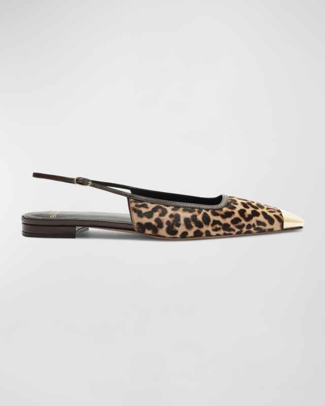 Olivia Leopard Cap-Toe Slingback Ballerina Flats