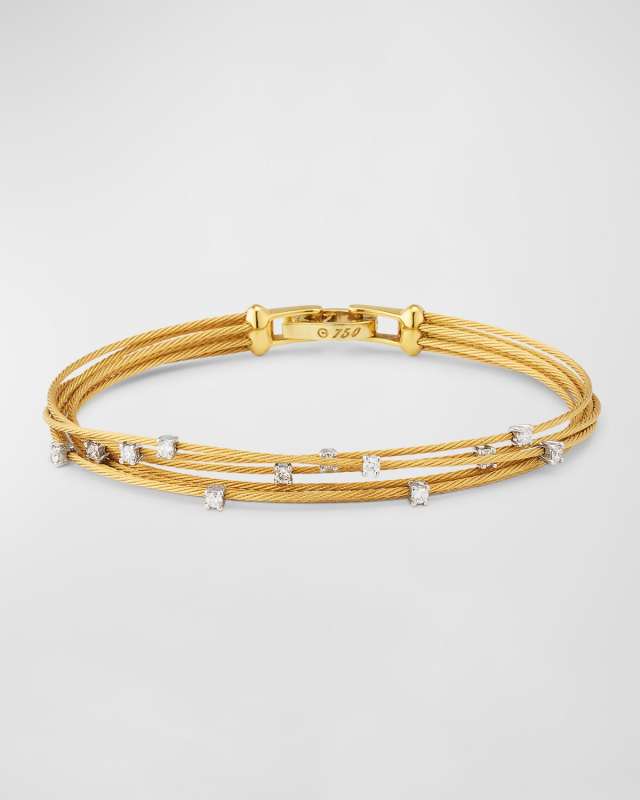18K Gold Seven-Strand Cable Wire Bracelet with Diamonds