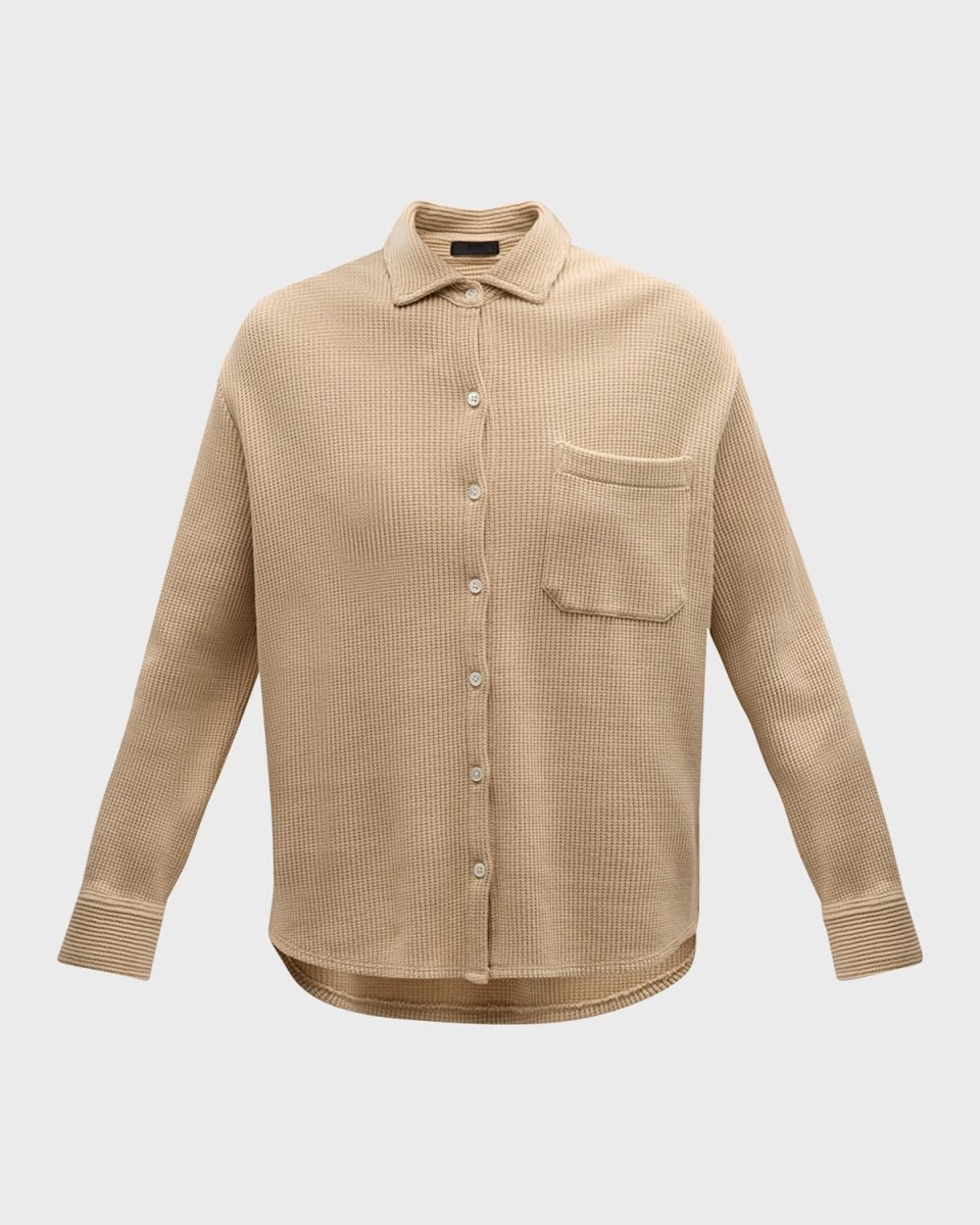 Waffle-Knit Long-Sleeve Cotton Shirt