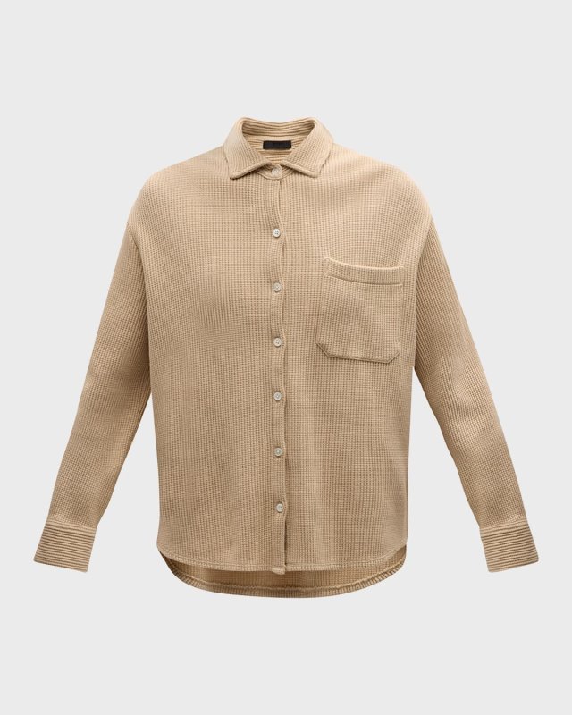 Waffle-Knit Long-Sleeve Cotton Shirt