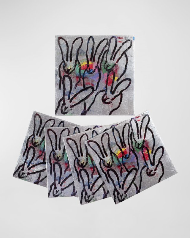 Color Burst Bunnies Coasters, Set of 4