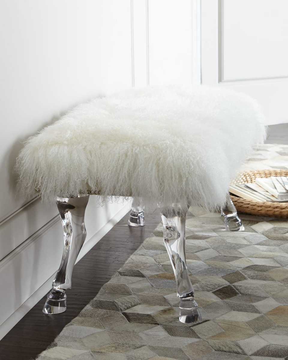 Centaur White Sheepskin Bench