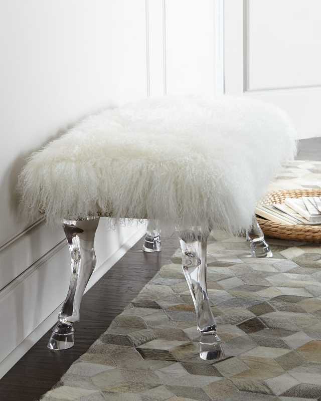 Centaur White Sheepskin Bench