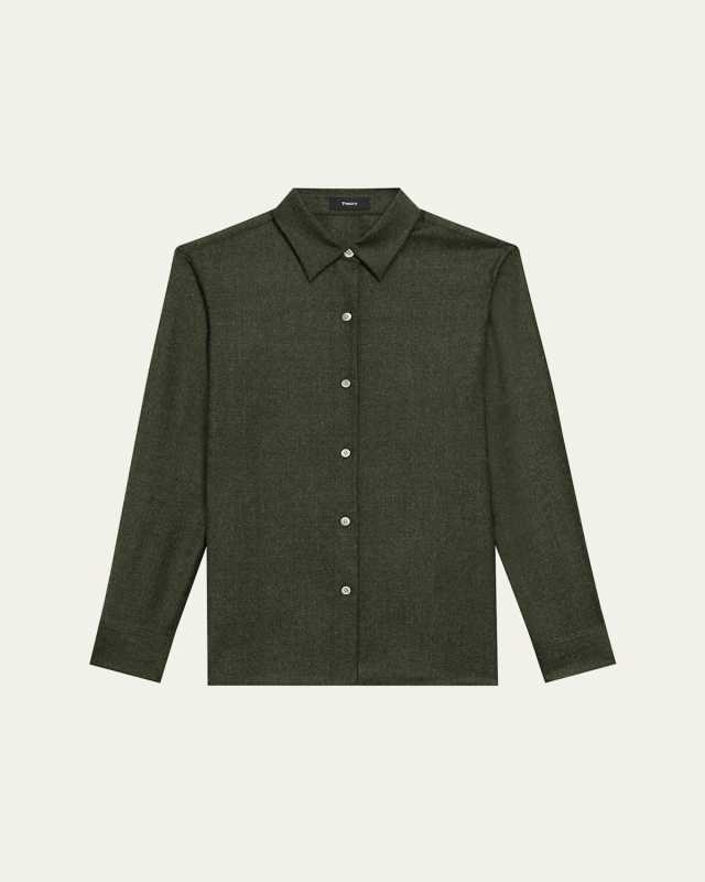 Button-Front Flannel Straight Shirt