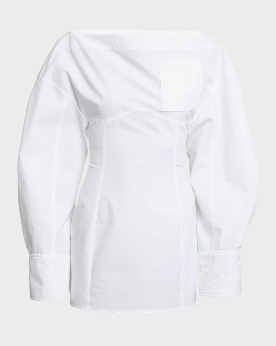 Casaco Long-Sleeve Back-Cutout Mini Shirtdress