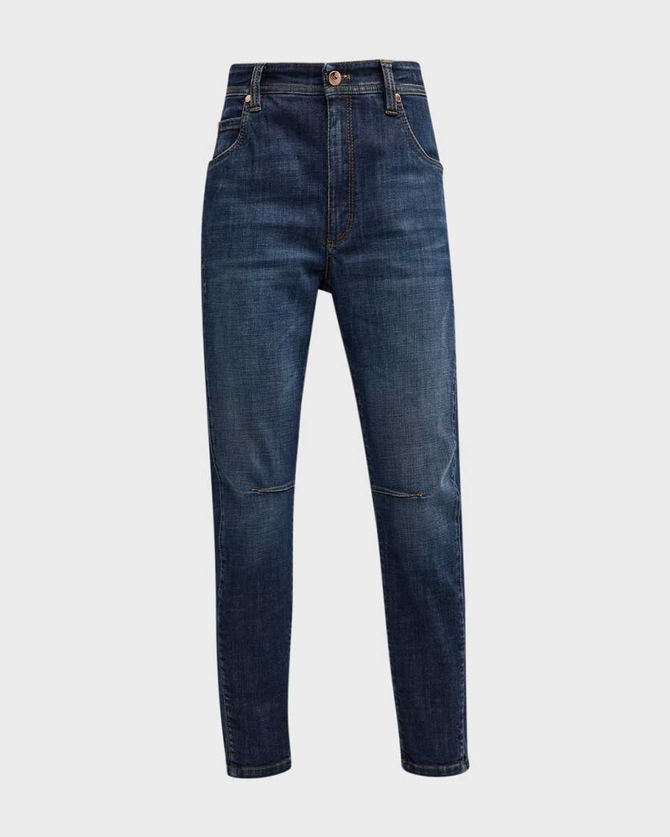 Equestrian Tack-Detail Monili-Bar Straight-Leg Denim Pants