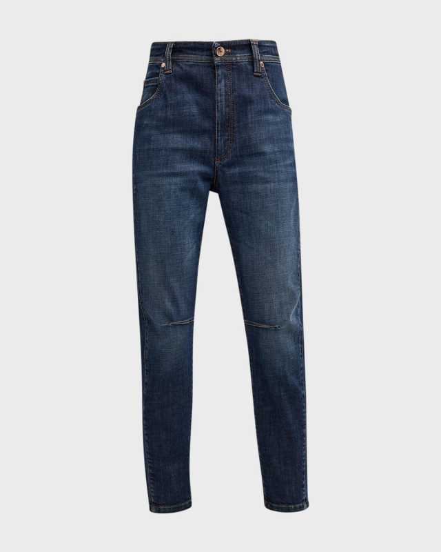 Equestrian Tack-Detail Monili-Bar Straight-Leg Denim Pants