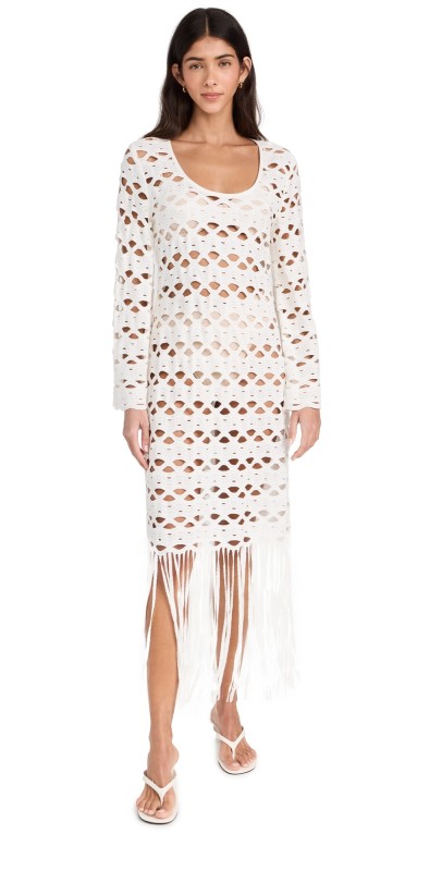 SIMKHAI Pierce Fringe Midi Dress White