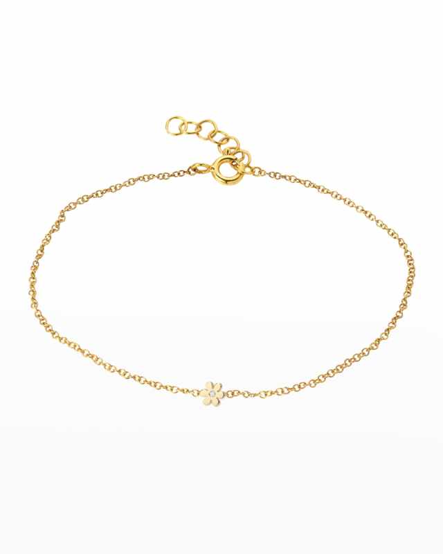 14K Gold Tiny Flower Bracelet with Diamond
